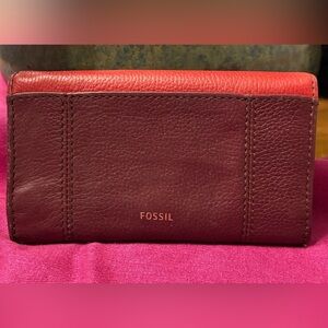 Fossil Two-Tone Burgundy and Red Leather Wallet
